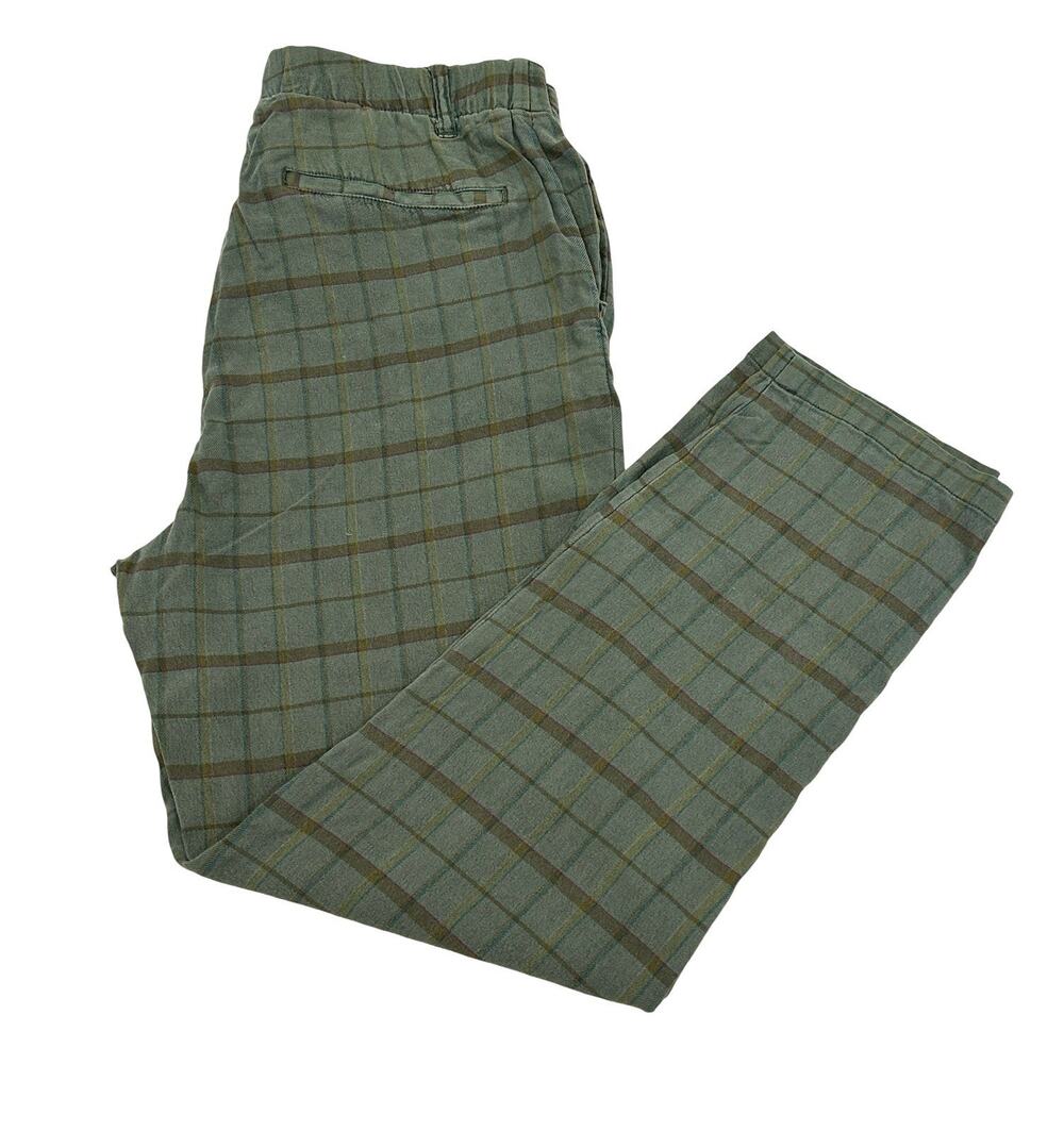 Sundance Sage Green Plaid Ankle Pants Womens 4 Linen Blend High Waist Stretch